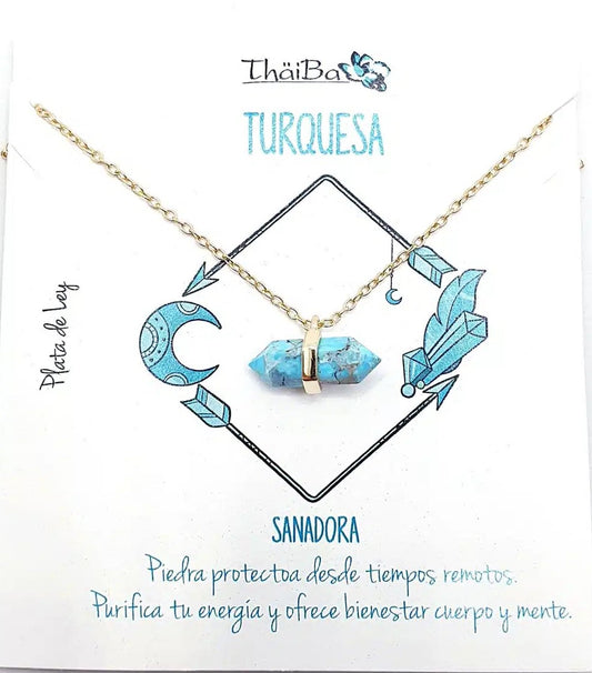 Collar piedra turquesa prisma oro