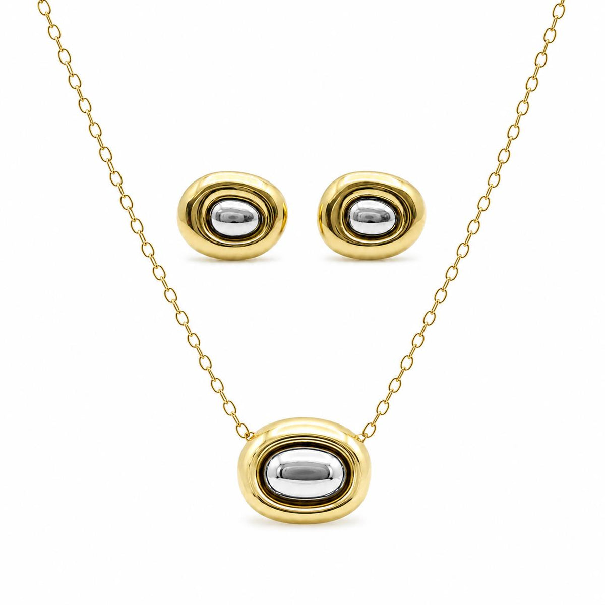 Conjunto bicolor órbita con baño de oro de 14 quilates - Joyería Zafir