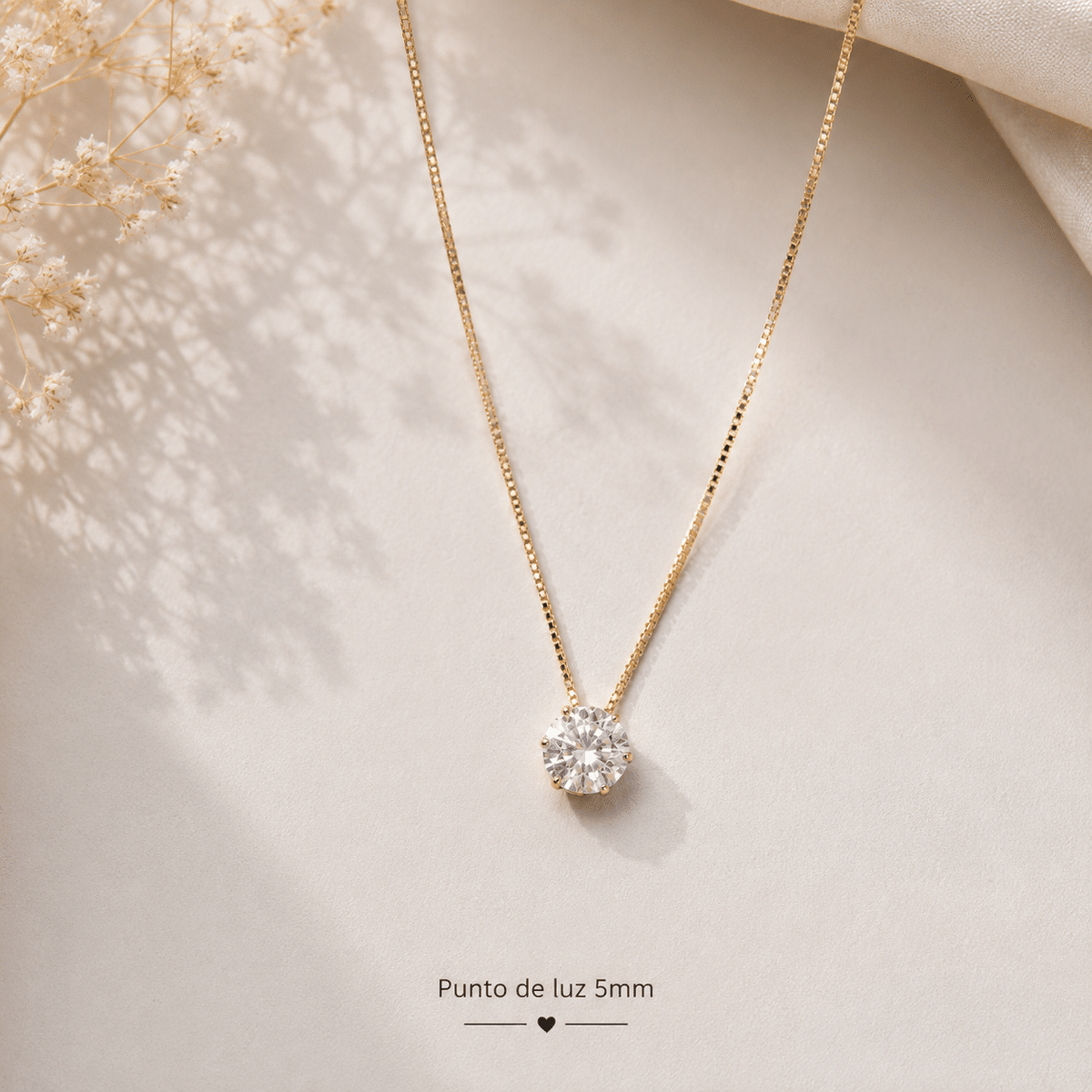 Collar punto de luz cadena diamantada 5mm de plata de ley con baño de oro de 14 quilates - Joyería Zafir
