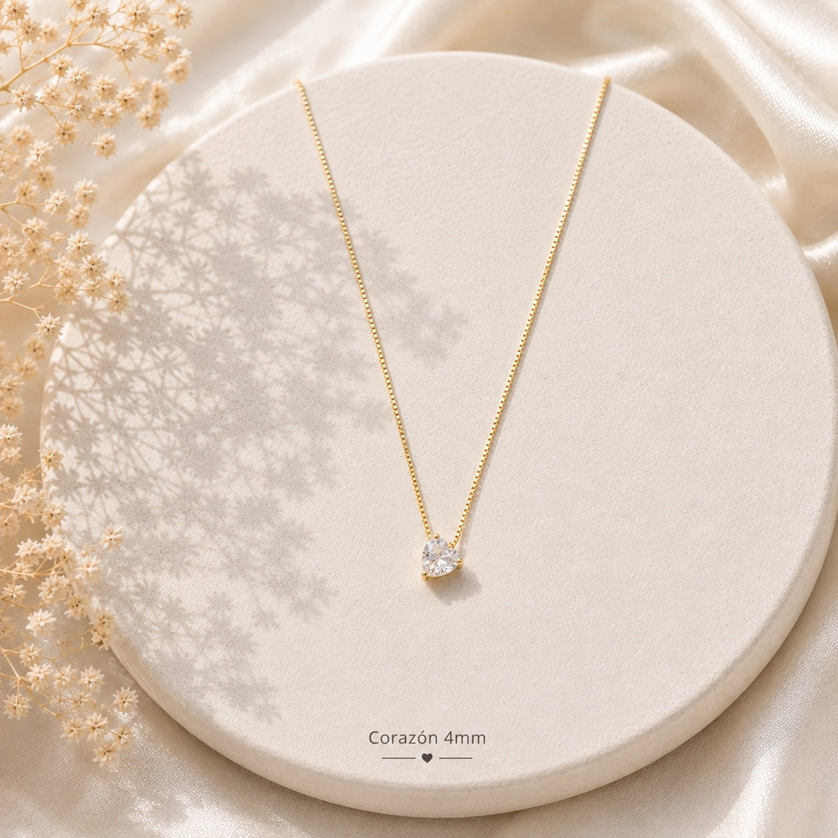 Collar punto de luz corazón oro 4mm de plata de ley con baño de oro de 14 quilates - Joyería Zafir