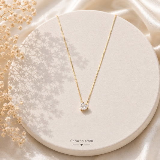 Collar punto de luz corazón oro 4mm de plata de ley con baño de oro de 14 quilates - Joyería Zafir