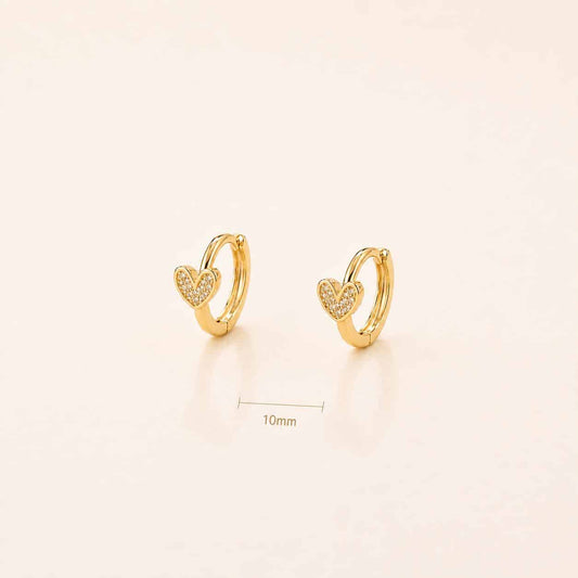 Pendientes aritos corazón de plata de ley con baño de oro de 14 quilates - Joyería Zafir