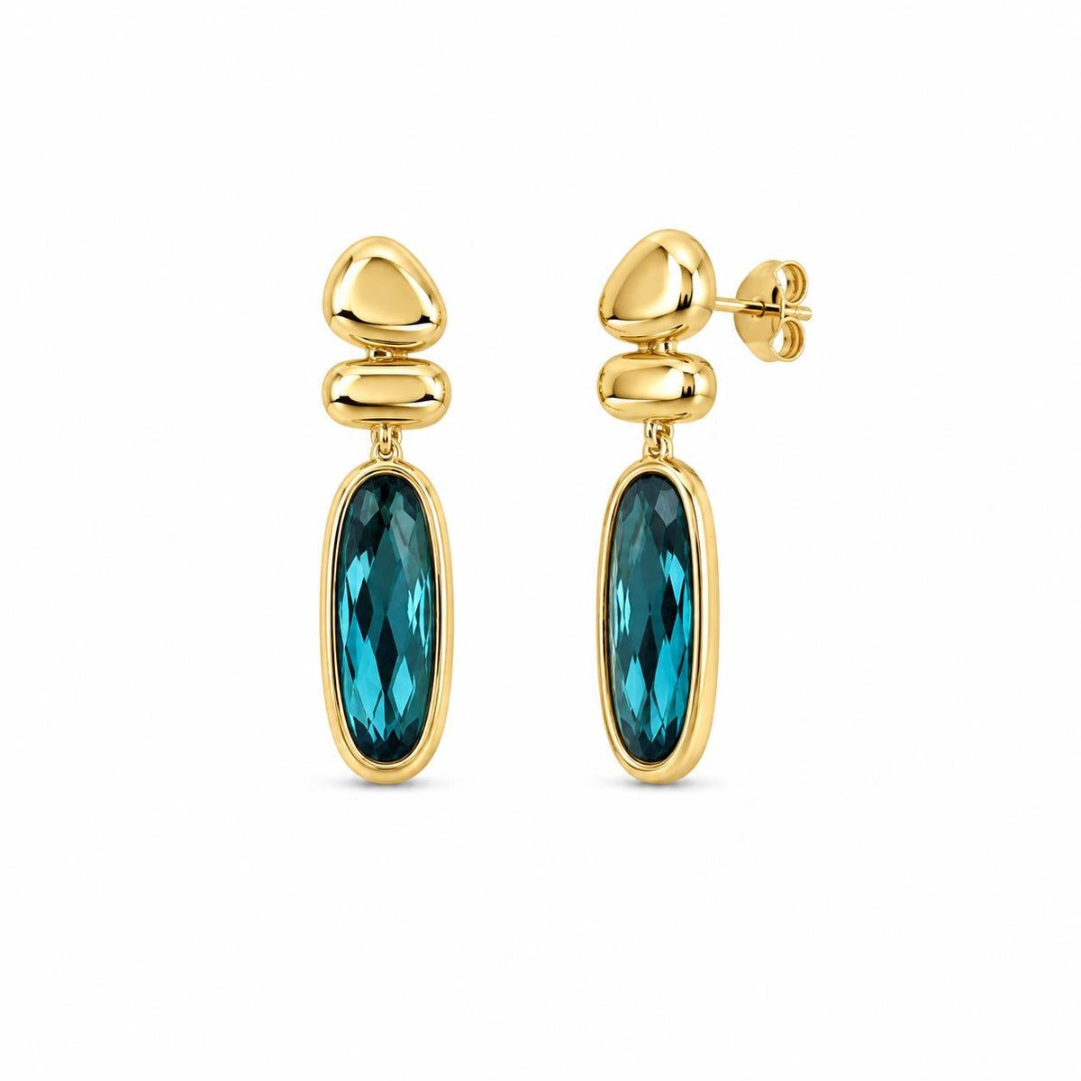 Pendiente baguette azul con baño de oro de 14 quilates - Joyería Zafir