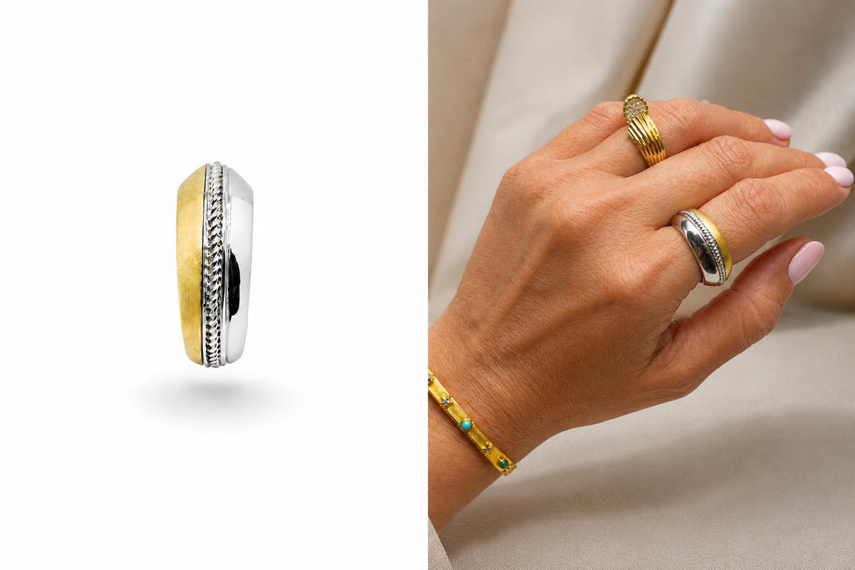 Anillo plata oro de aleación de metales con baño de oro de 14 quilates - Joyería Zafir