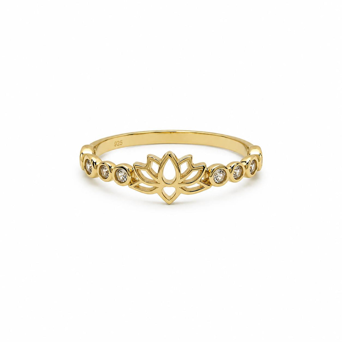 Anillo flor de loto de plata de ley con baño de oro de 14 quilates - Joyería Zafir