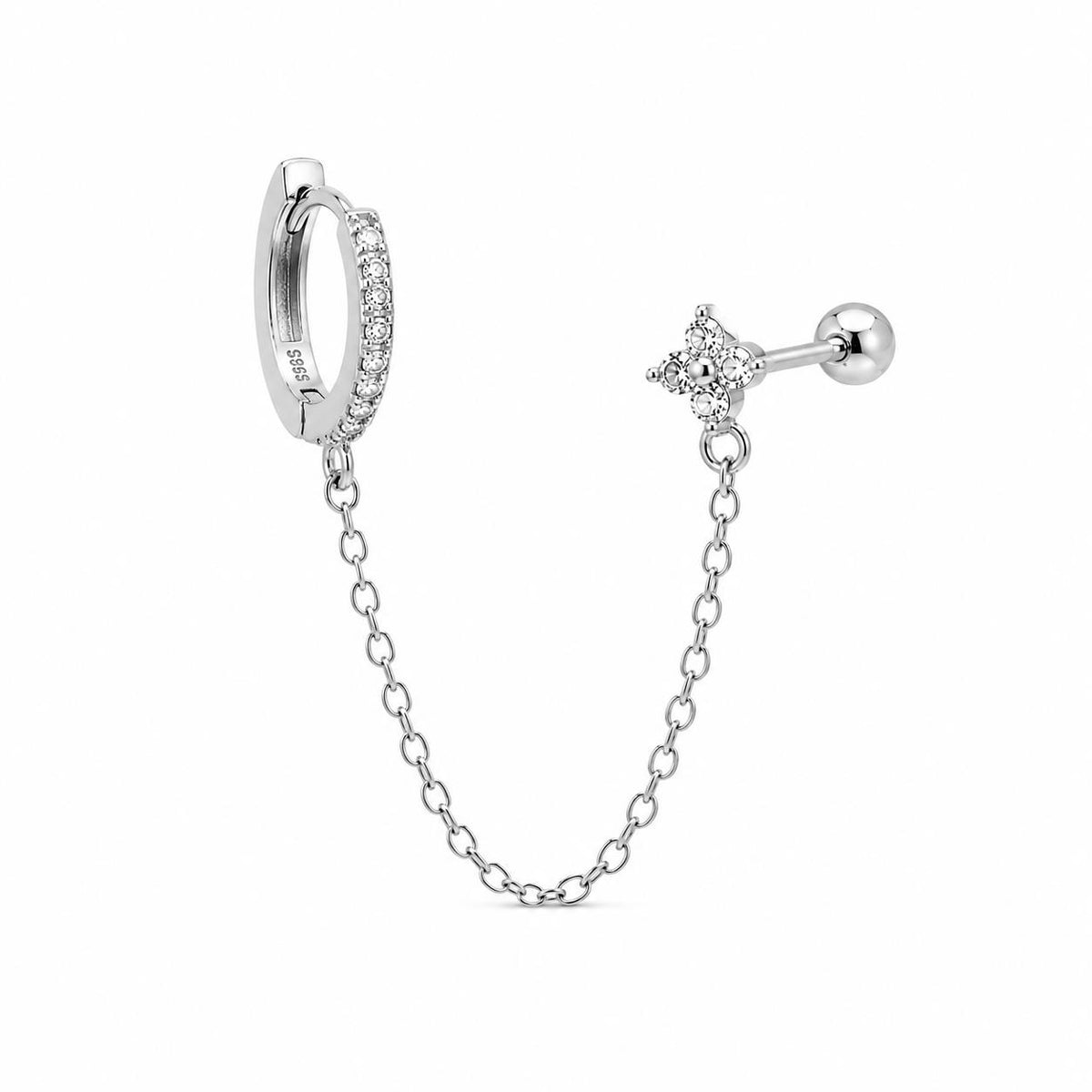 Pendiente cadena florecita de plata de ley - Joyería Zafir