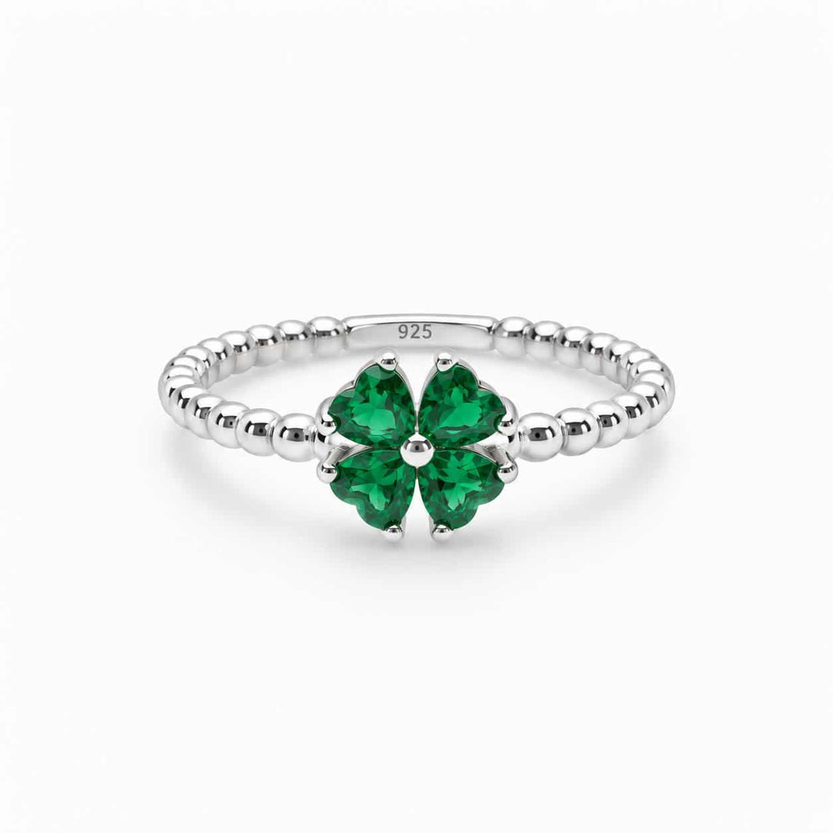 Anillo trébol verde de plata de ley - Joyería Zafir
