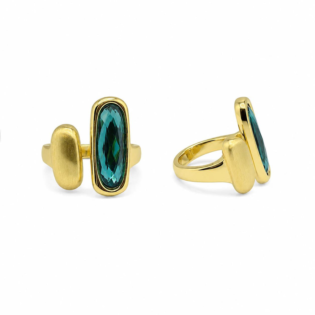 Anillo Baguette azul con baño de oro de 14 quilates - Joyería Zafir