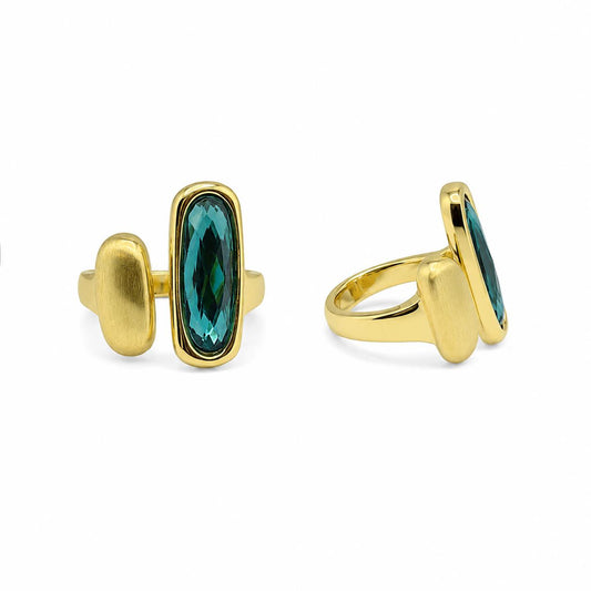 Anillo Baguette azul con baño de oro de 14 quilates - Joyería Zafir
