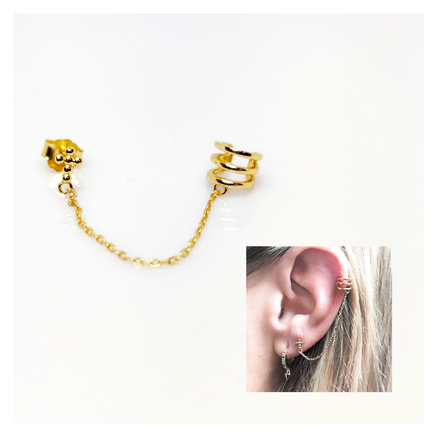 Pendiente ear cuff cadena cruz oro de plata de ley