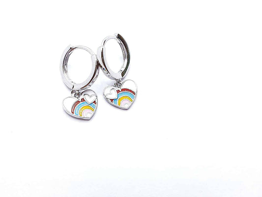 Pendientes infantil corazón happy de plata de ley