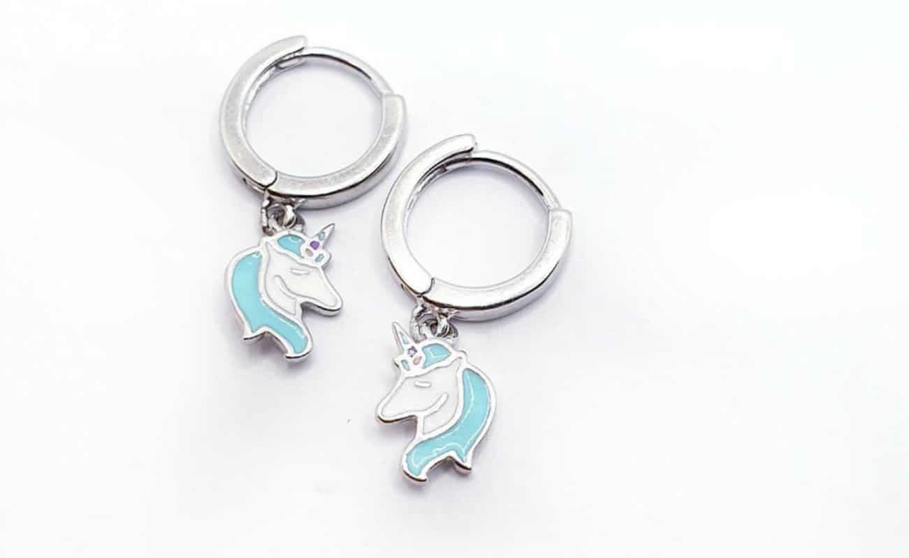 Pendientes infantil unicornio de plata de ley