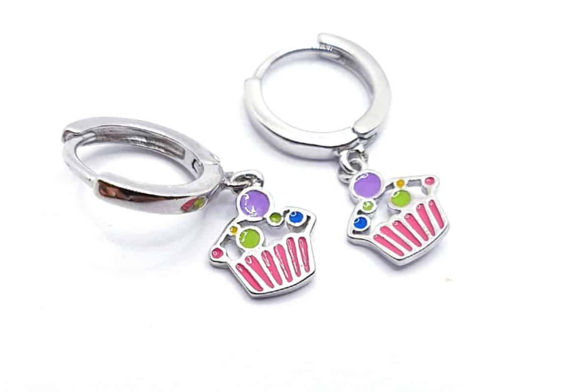 Pendientes cup cake infantil de plata de ley