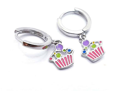 Pendientes cup cake infantil de plata de ley