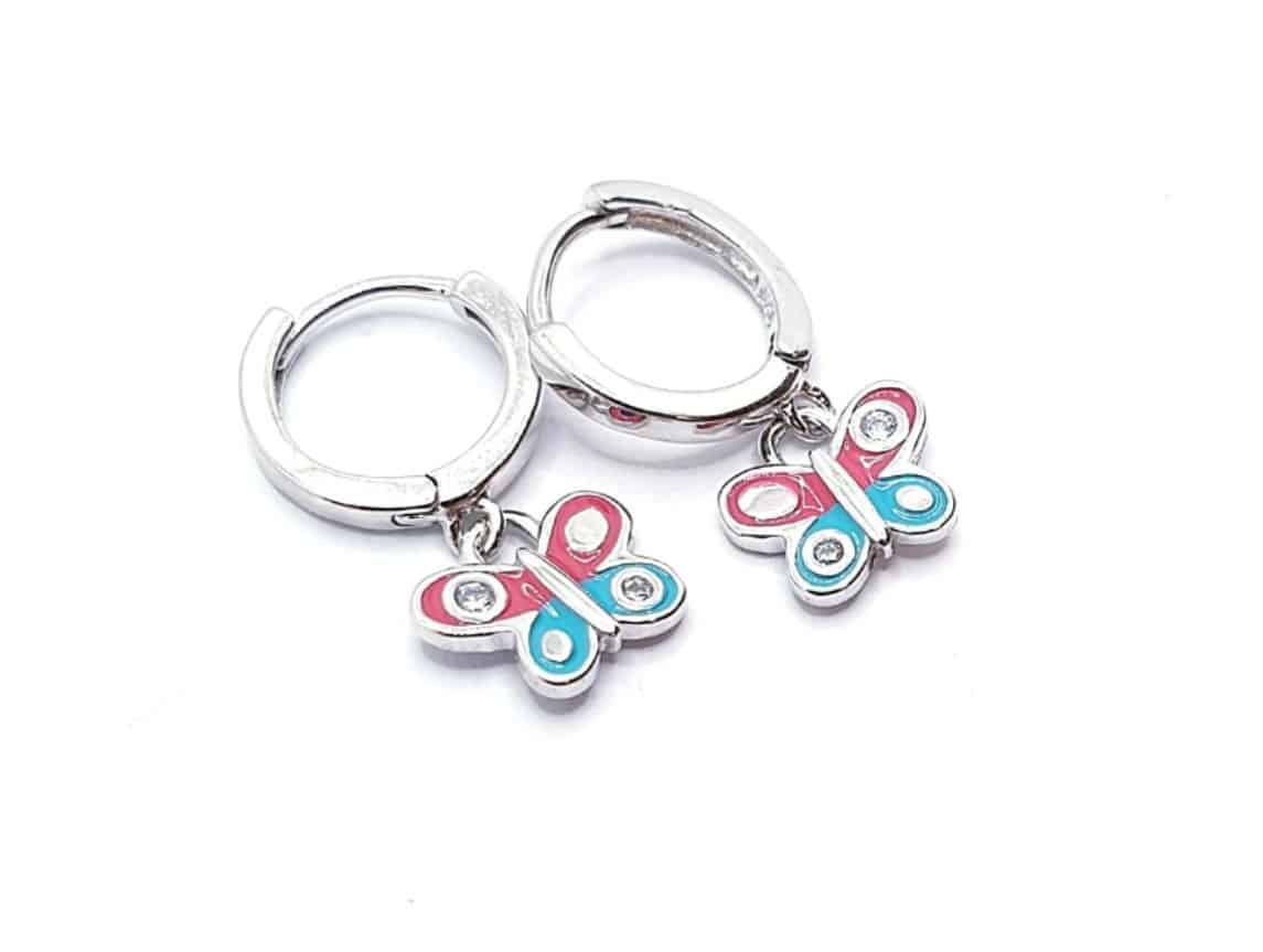 Pendientes mariposa infantil de plata de ley