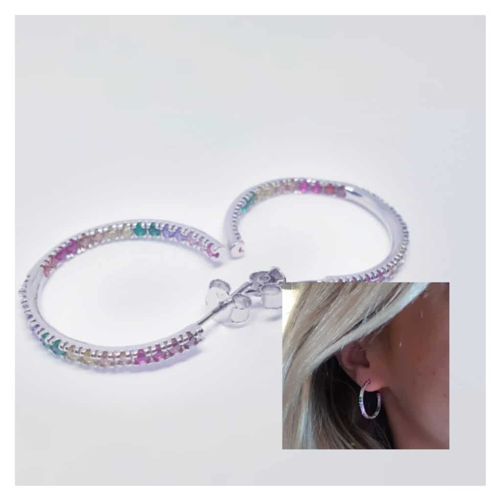 Pendientes aros circonitas colores 20 mm de plata de ley
