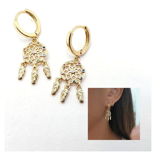 Pendiente atrapasueños oro