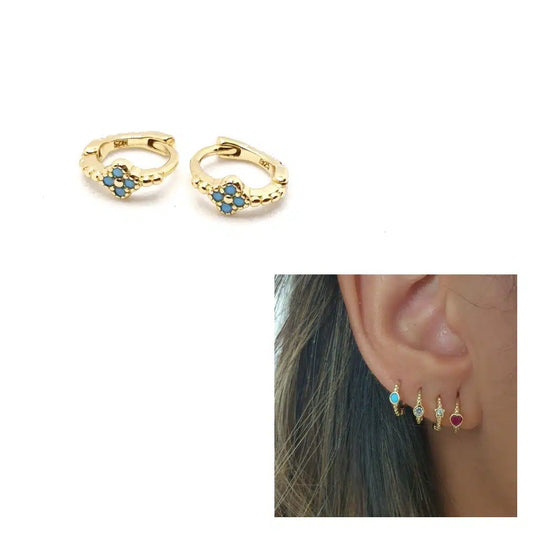 Pendiente mini arito flor turquesa oro