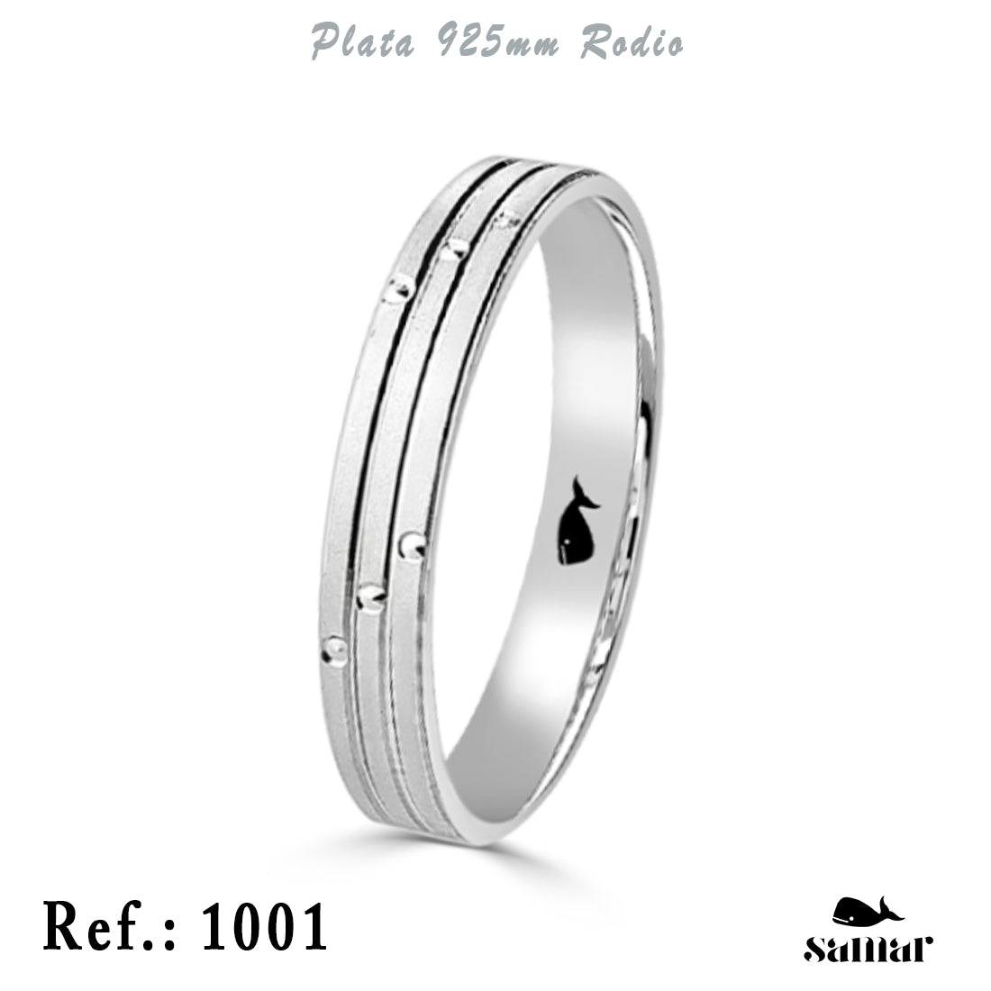 Alianza de plata 925 mate con líneas y puntos de brillo 4 mm – 1001
