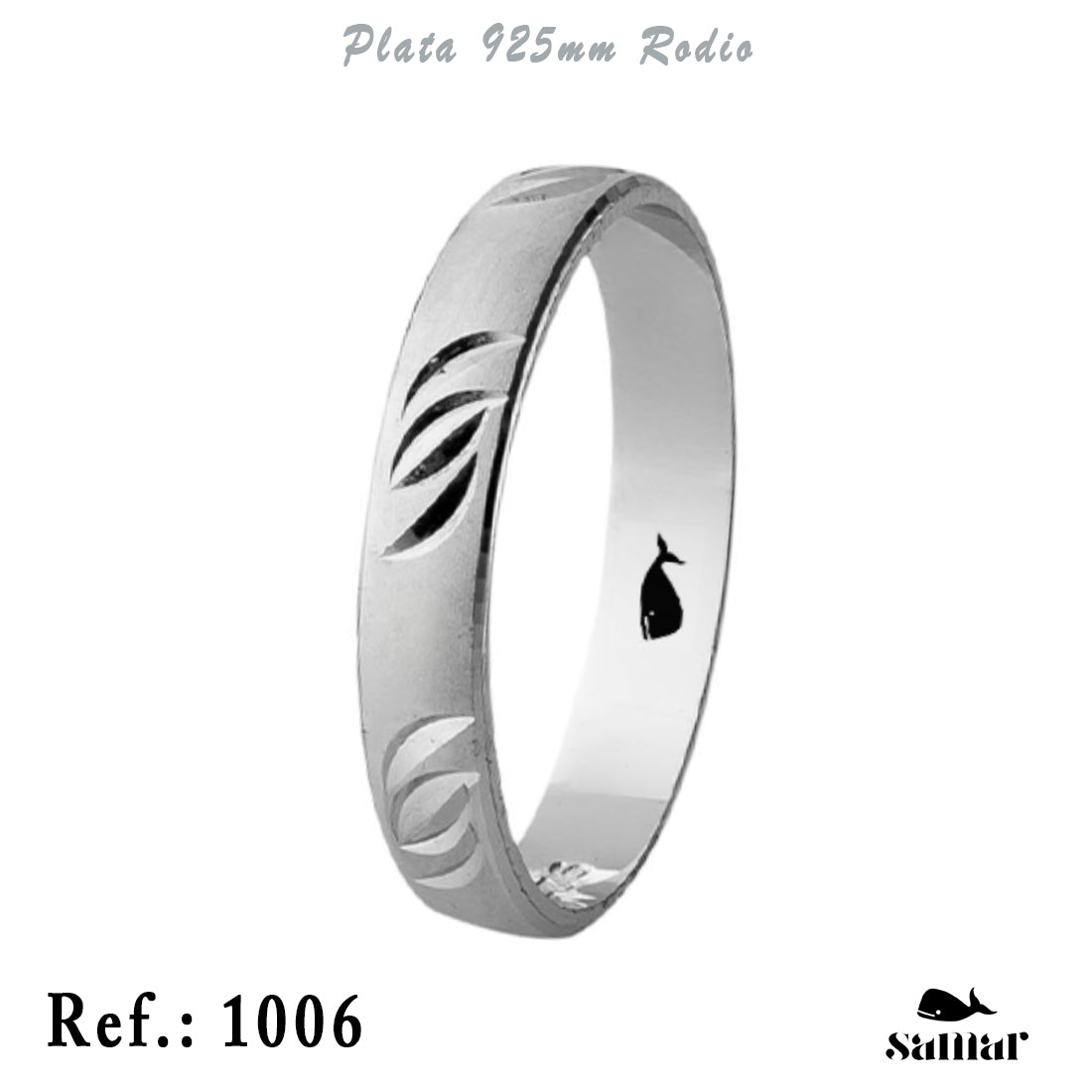 Alianza de plata 925 mate con tallas curvas 4 mm – 1006