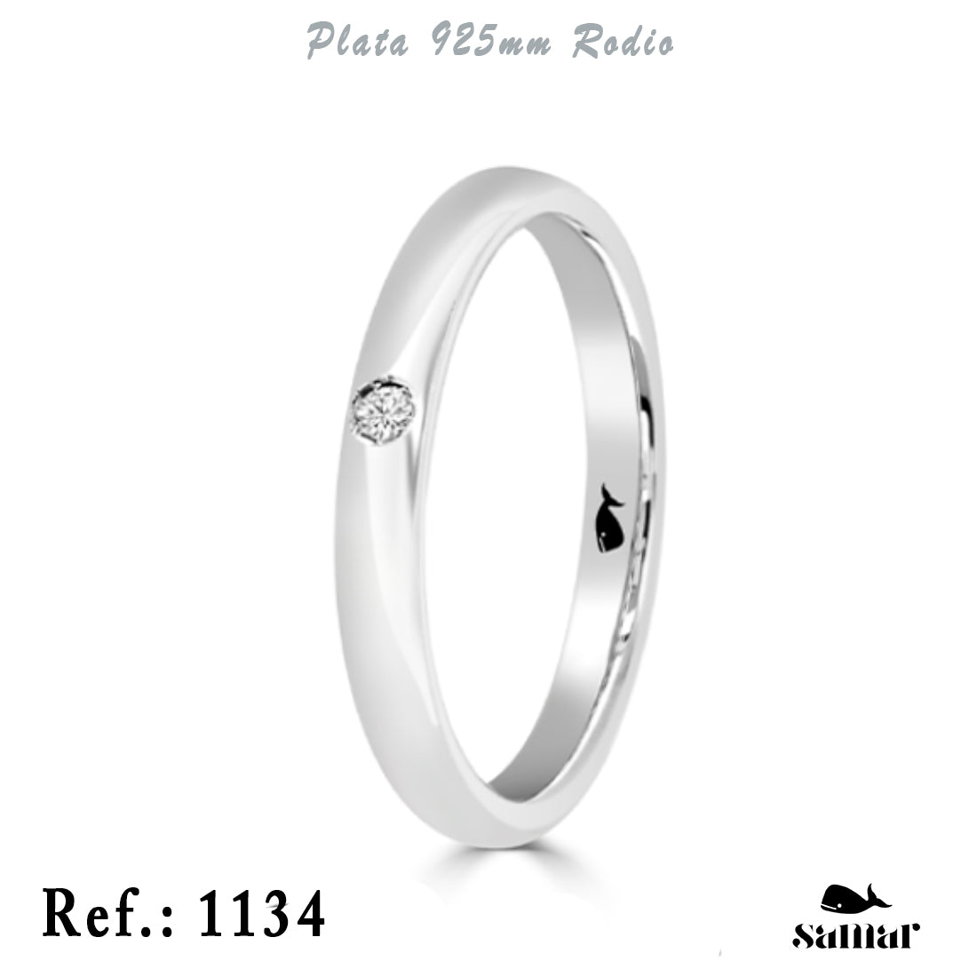 Alianza de plata 925 con diamante 0,03 ct 3 mm – 1134