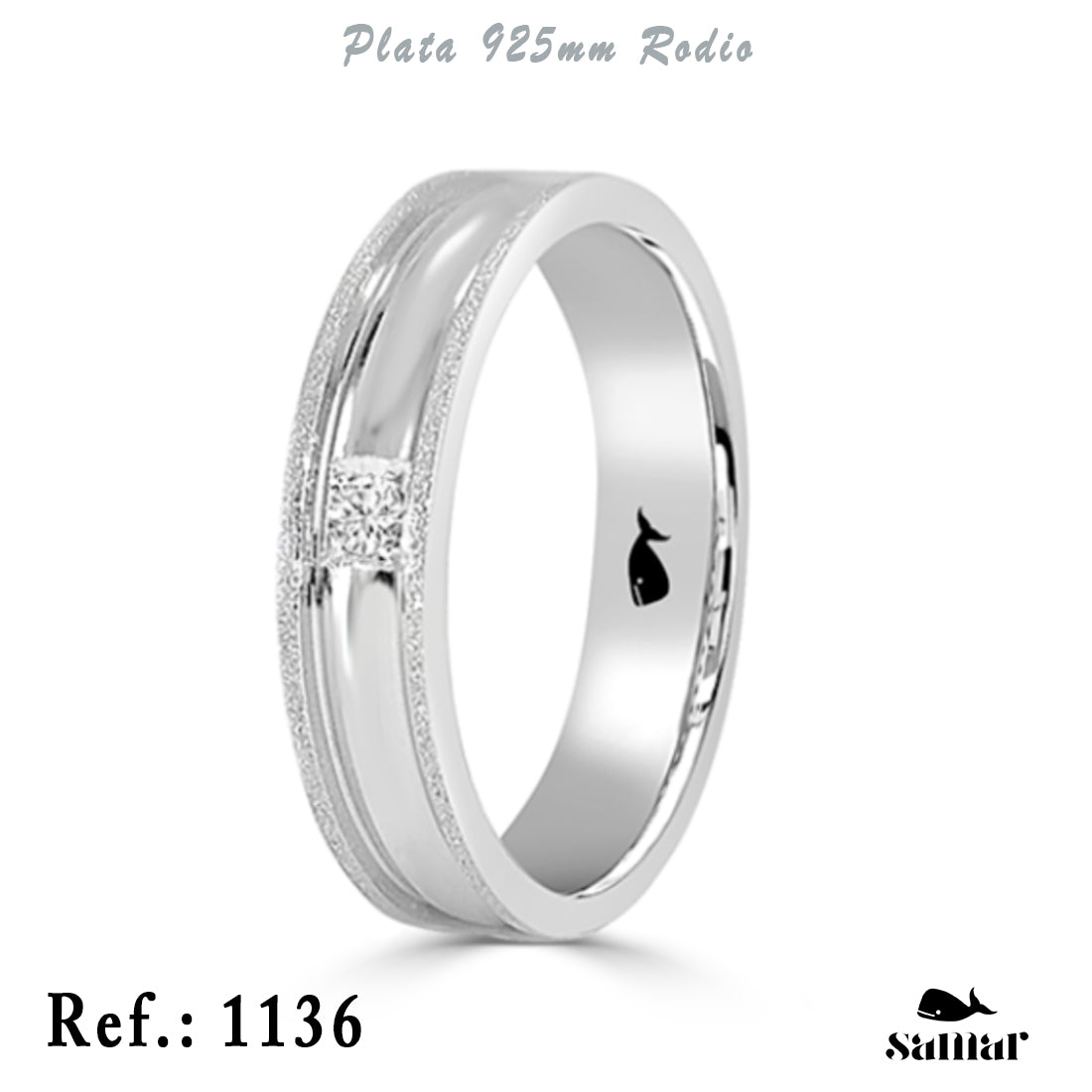 Alianza de plata 925 brillo doble filo con diamante 5 mm – 1136