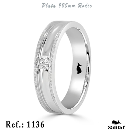 Alianza de plata 925 brillo doble filo con diamante 5 mm – 1136