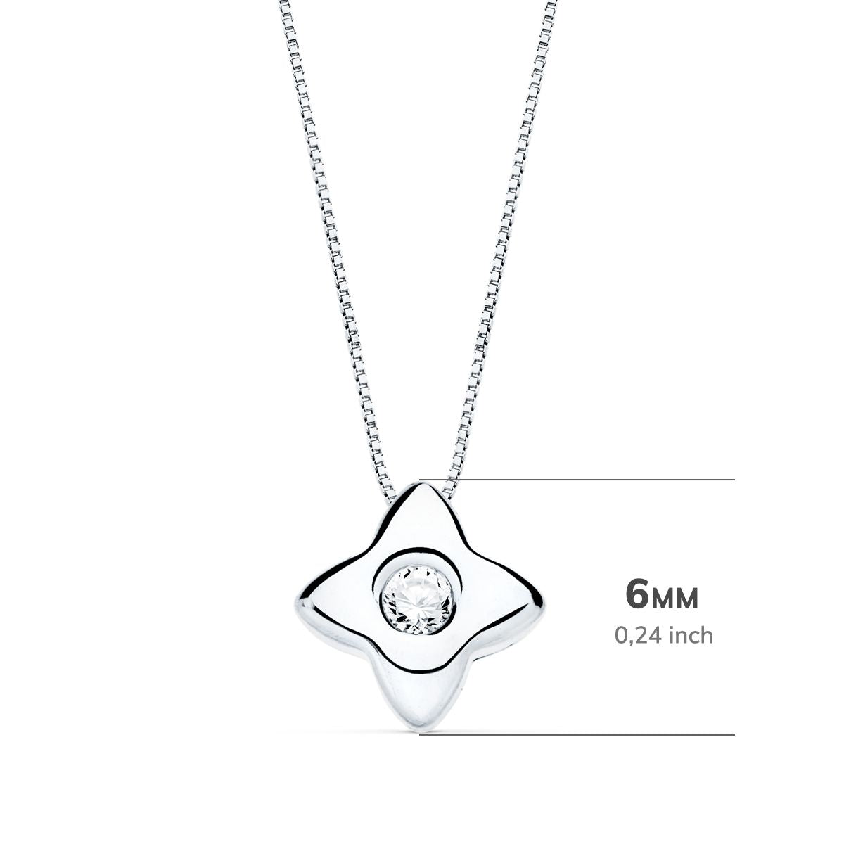 Gargantilla Estrella 6 mm con Diamante Laboratorio 0,050 Qts. G-vs2. Cadena 42 cm de oro blanco 18K
