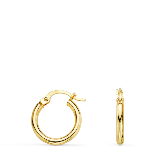 9K PENDIENTES AROS ORO AMARILLO HUECOS REDONDOS TUBO REDONDO 14 MM. GROSOR 2 MM
