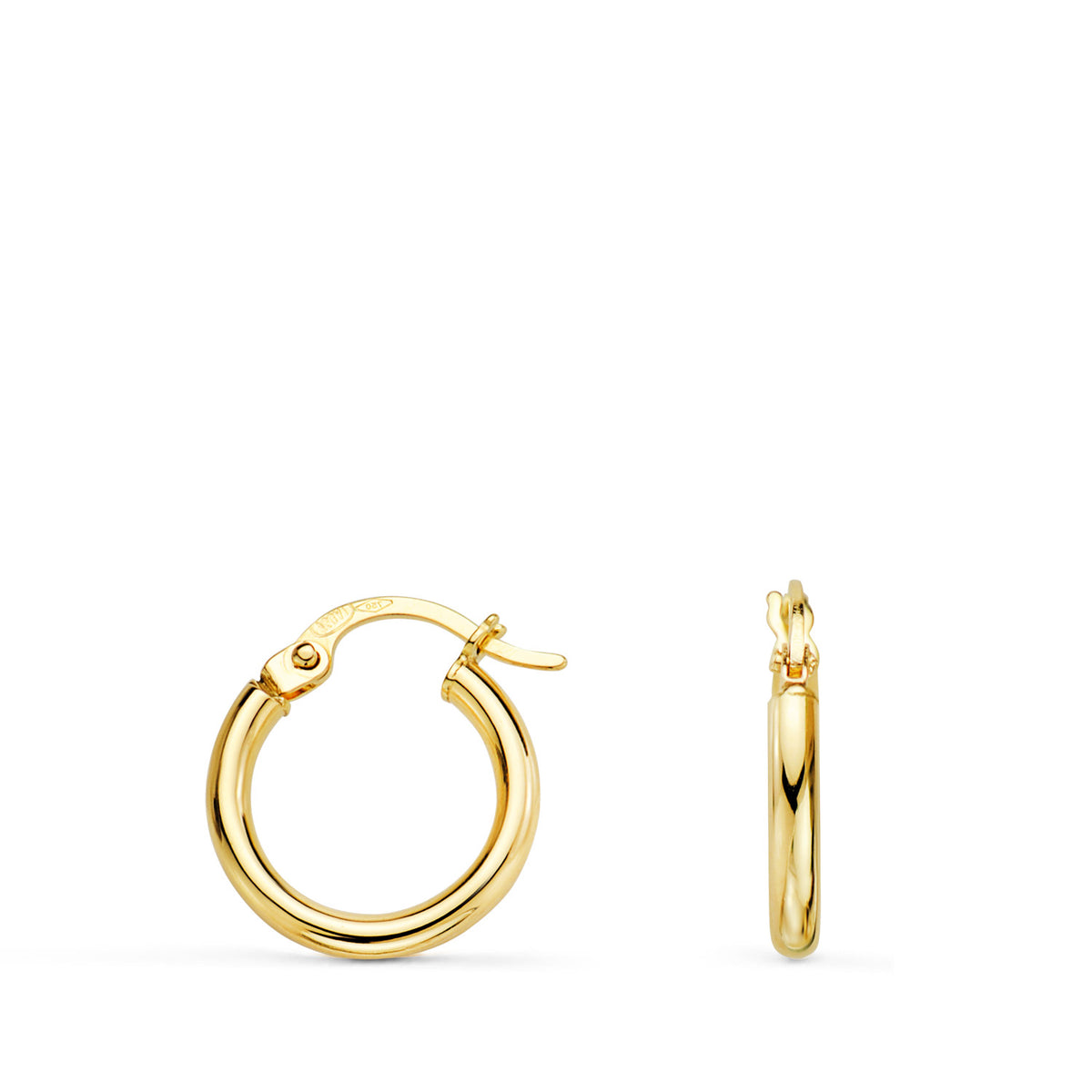 Pendientes Aros Huecos Redondos Tubo Redondo 14 mm. Grosor 2 mm de oro amarillo 18K
