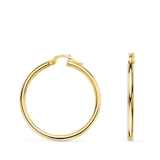 9K PENDIENTES AROS ORO AMARILLO HUECOS REDONDOS TUBO REDONDO 29 MM. GROSOR 2 MM