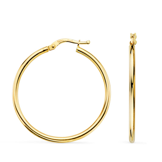Aros Huecos Redondos Tubo Redondo 34 mm. Grosor 2 mm de oro amarillo 18K