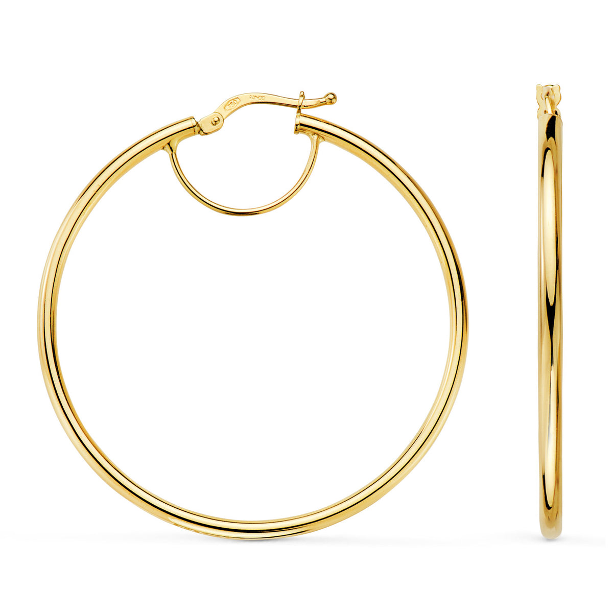 Aros Huecos Redondos Tubo Redondo 43 mm. Grosor 2 mm de oro amarillo 18K