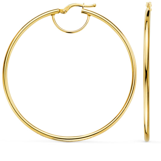 Pendientes Aros Huecos Redondos Tubo Redondo 54 mm. Grosor 2 mm de oro amarillo 18K