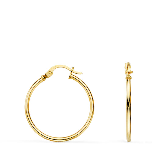 Pendientes Aros Criollas Huecos Redondos Tubo Redondo 21 mm. Grosor 1,5 mm de oro amarillo 18K