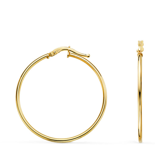 Pendientes Aros Criollas Huecos Redondos Tubo Redondo 33 mm. Grosor 1,5 mm de oro amarillo 18K