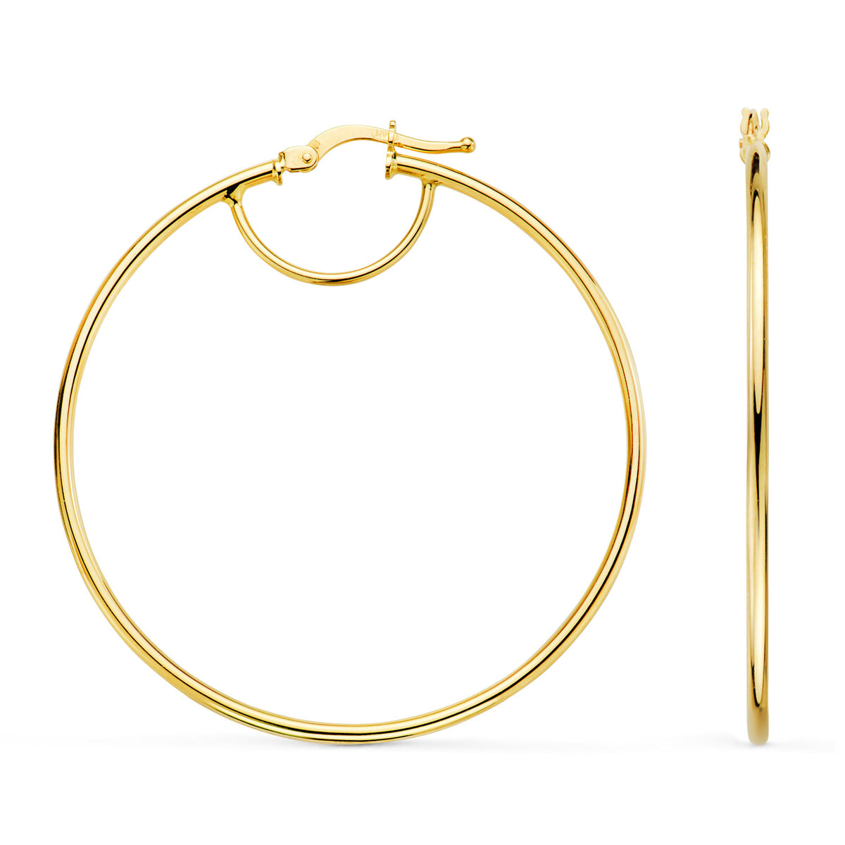 Pendientes Aros Criollas Huecos Redondos Tubo Redondo 43 mm. Grosor 1,5 mm de oro amarillo 18K