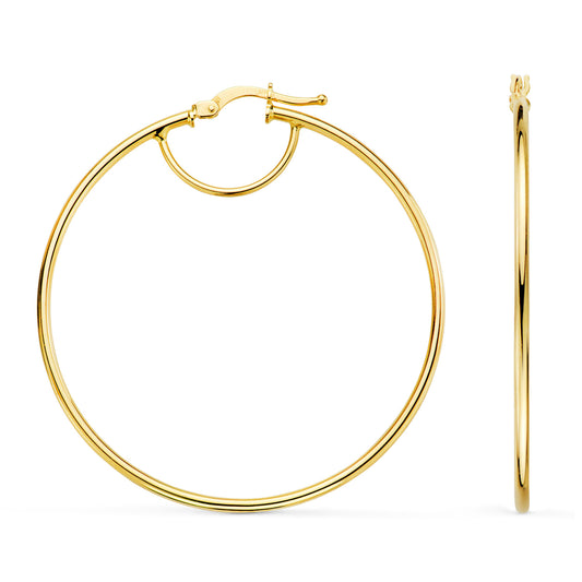 Pendientes Aros Criollas Huecos Redondos Tubo Redondo 43 mm. Grosor 1,5 mm de oro amarillo 18K