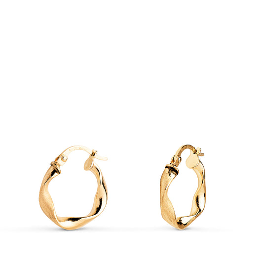 Aros Huecos Retorcidos Mate y Brillo 16 mm. Grosor: 3 mm de oro amarillo 18K