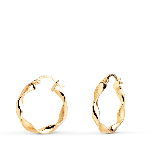 Aros Huecos Retorcidos Mate y Brillo 20 mm. Grosor: 3 mm de oro amarillo 18K