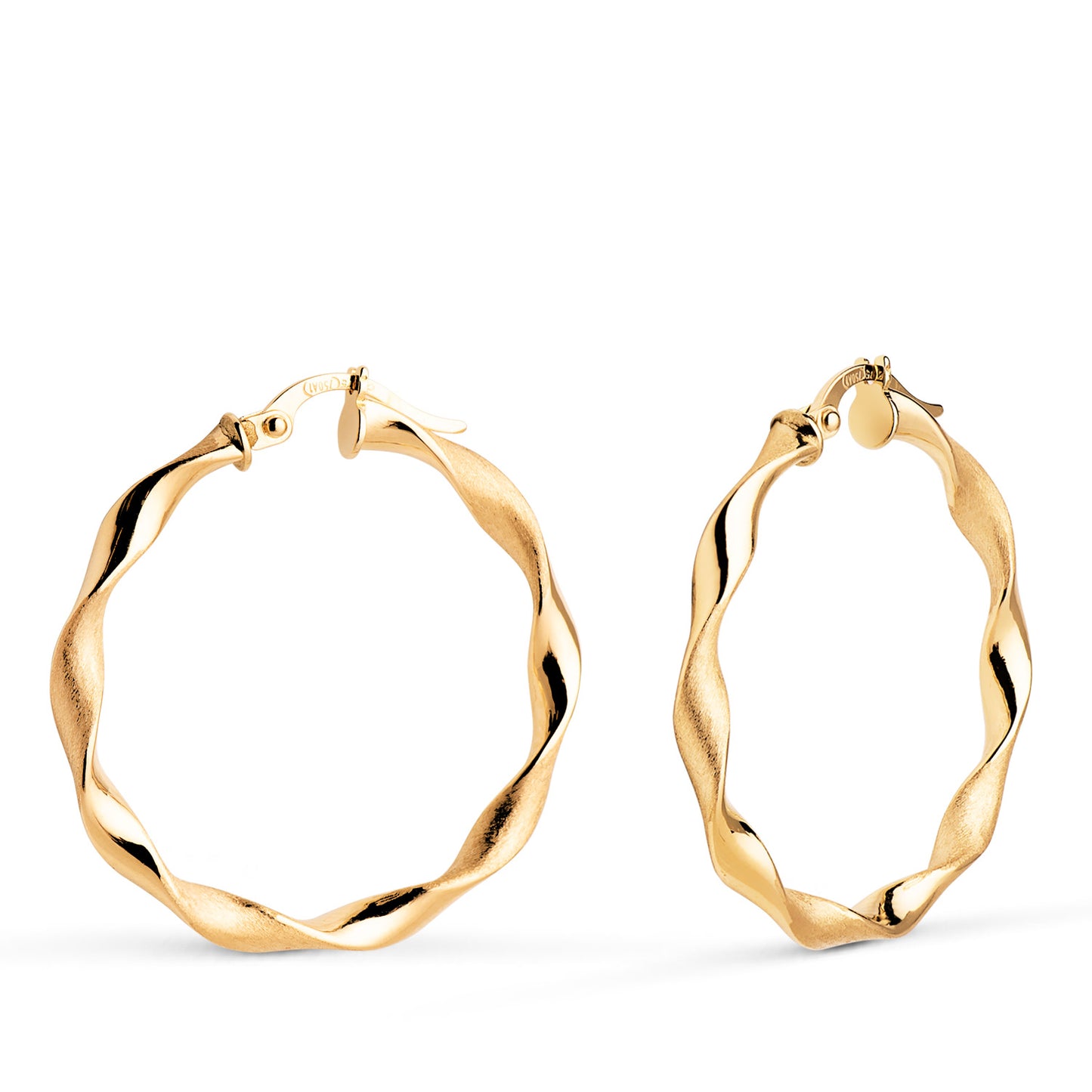 Aros Huecos Retorcidos Mate y Brillo 30 mm. Grosor: 3 mm de oro amarillo 18K