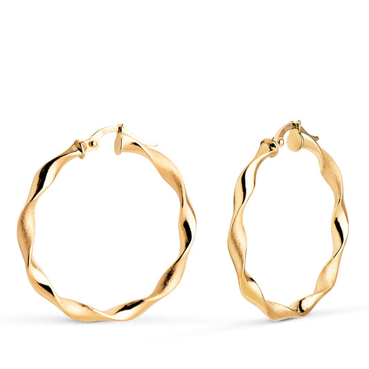 Aros Huecos Retorcidos Mate y Brillo 30 mm. Grosor: 3 mm de oro amarillo 18K
