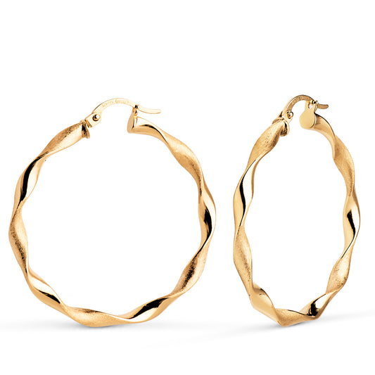 Aros Huecos Retorcidos Mate y Brillo 34 mm. Grosor: 3 mm de oro amarillo 18K