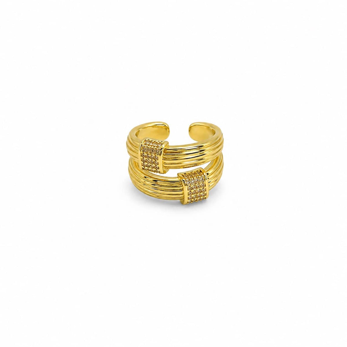 Anillo doble de aleación de metales con baño de oro de 14 quilates - Joyería Zafir