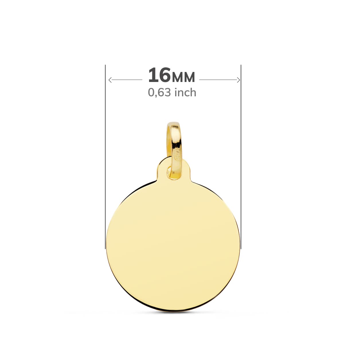 18K PLACA CHAPA DISCO ORO AMARILLO LISO EN BRILLO 16 MM