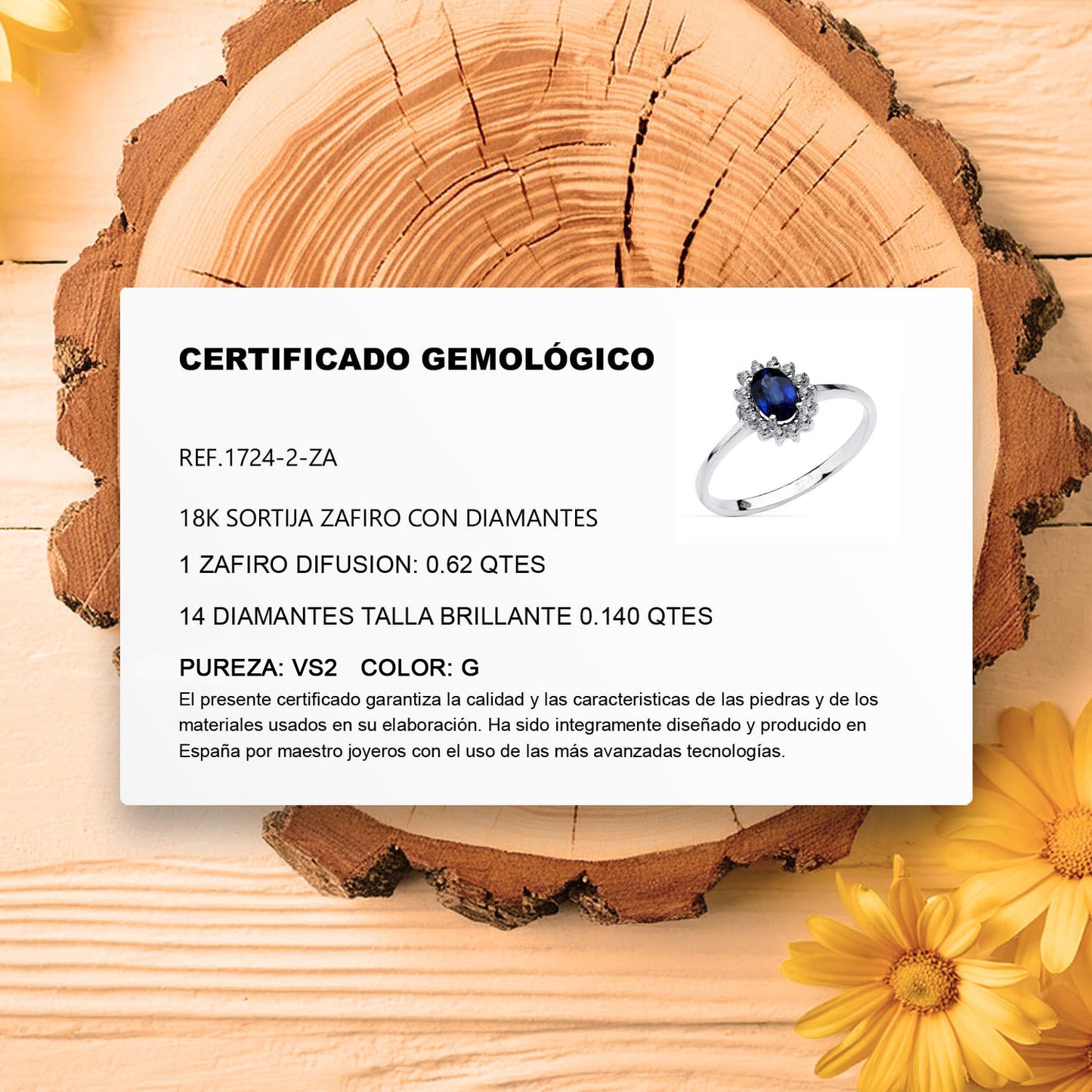 18K SORTIJA ORO BLANCO ZAFIRO 6X4 MM 0,62 QTS. DIAMANTES 0,14 QTS. VS2-G 9,5X8 MM