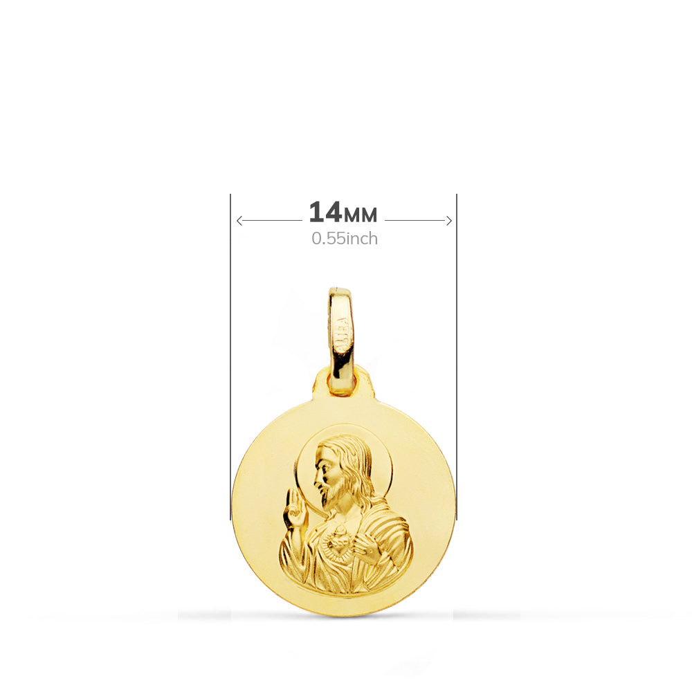 Escapulario Liso Virgen del Carmen Corazon de Jesus 14 mm de oro amarillo 18K