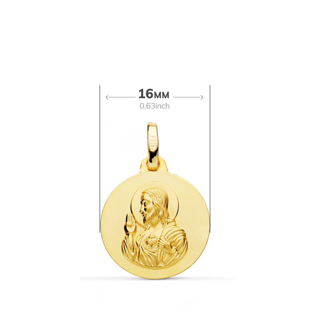 Escapulario Liso Virgen del Carmen Corazon de Jesus 16 mm de oro amarillo 18K
