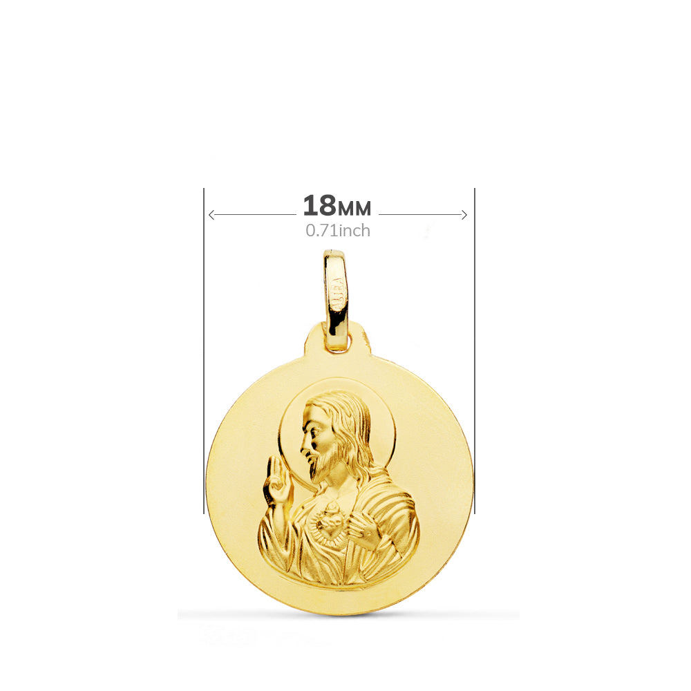 Escapulario Liso Virgen del Carmen Corazon de Jesus 18 mm de oro amarillo 18K
