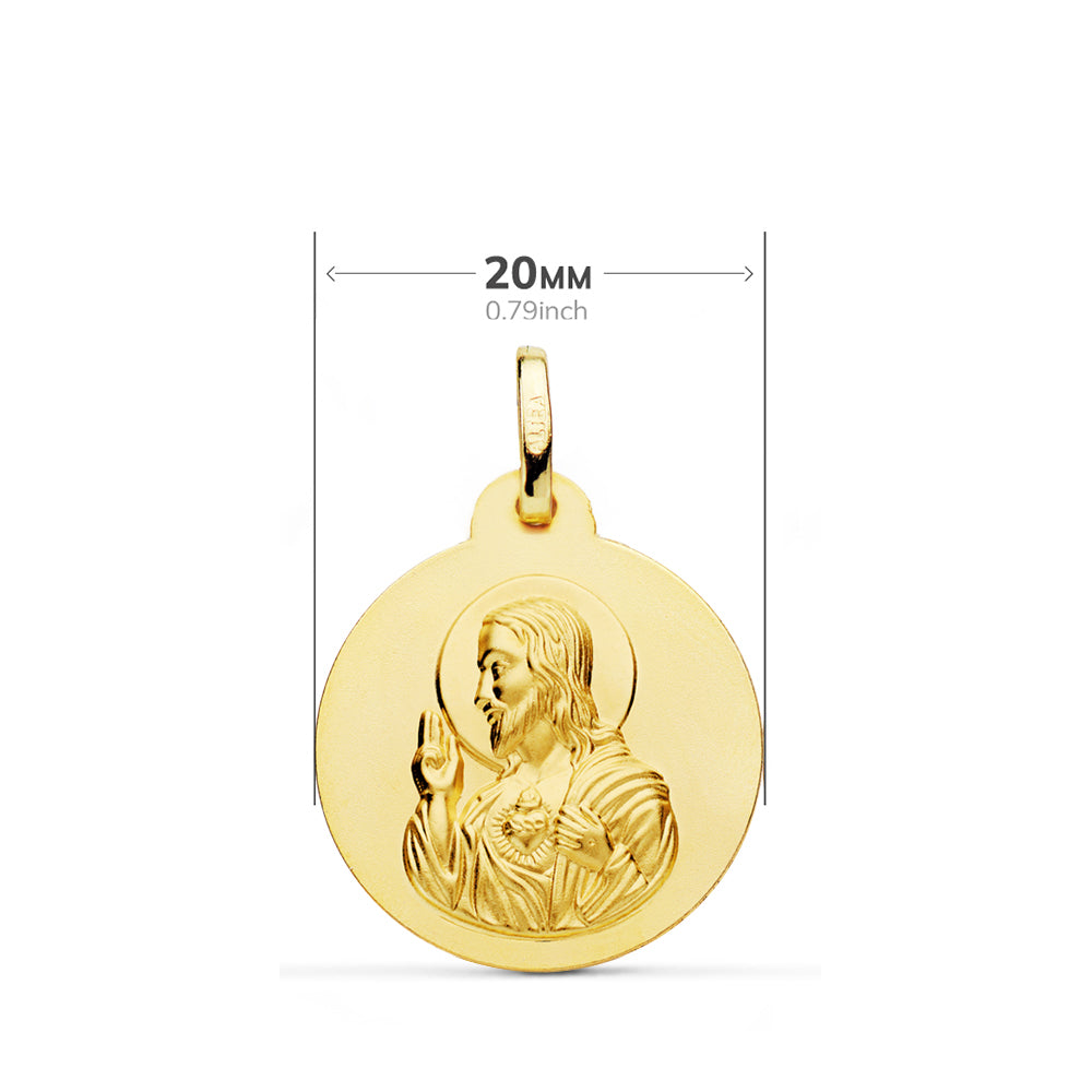 Escapulario Liso Virgen del Carmen Corazon de Jesus 20 mm de oro amarillo 18K
